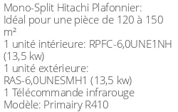 Climatiseur Plafonnier Primairy R410 12,86 kWatts R410