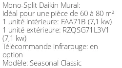 Climatiseur Mural Seasonal Classic 6,8 kWatts Monophasé