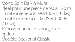 Climatiseur Mural Seasonal Classic 9,5 kWatts Monophasé