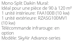 Climatiseur Mural SkyAir Advance-series 9,5 kWatts Monophasé