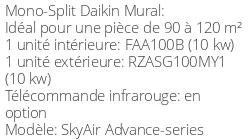 Climatiseur Mural SkyAir Advance-series 9,5 kWatts Triphasé