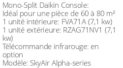 Climatiseur Console SkyAir Alpha-series 6,8 kWatts Monophasé