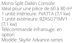 Climatiseur Console SkyAir Advance-series 6,8 kWatts Monophasé