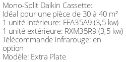 Climatiseur Cassette Extra Plate 3,4 kWatts