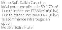 Climatiseur Cassette Extra Plate 5,7 kWatts