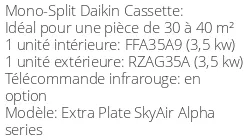 Climatiseur Cassette Extra Plate SkyAir Alpha series 3,5 kWatts