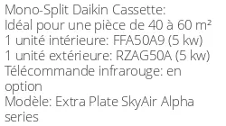 Climatiseur Cassette Extra Plate SkyAir Alpha series 5 kWatts