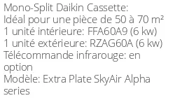 Climatiseur Cassette Extra Plate SkyAir Alpha series 6 kWatts