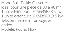 Climatiseur Cassette Round Flow 3,4 kWatts