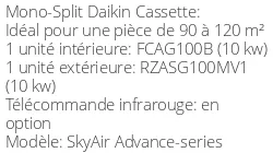 Climatiseur Cassette SkyAir Advance-series 9,5 kWatts Monophasé