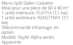 Climatiseur Cassette SkyAir Alpha-series Apparente 6,8 kWatts Monophasé