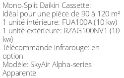 Climatiseur Cassette SkyAir Alpha-series Apparente 9,5 kWatts Monophasé