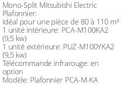 Climatiseur Plafonnier PCA-M-KA 9,5 kWatts Triphasé
