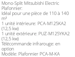 Climatiseur Plafonnier PCA-M-KA 12,5 kWatts Triphasé