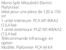 Climatiseur Plafonnier PCA-M-KA 13,4 kWatts Monophasé