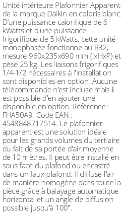 Plafonnier Apparent - 6 kWatts - R32 - Daikin - Réf : FHA50A9