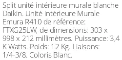 Emura FTXG25LW 3.4 KW Calo Blanc R410