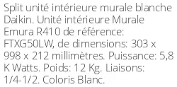 Emura FTXG50LW 5.8 KW Calo Blanc R410