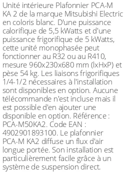 Plafonnier PCA-M KA 2 - 5.5 kWatts - R32/R410 - Mitsubishi Electric - Réf : PCA-M50KA2