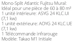 Climatiseur Mural Takao M1 Initiale 7,1 kWatts