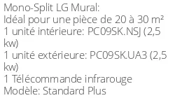 Climatiseur Mural Standard Plus 2,5 kWatts