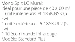 Climatiseur Mural Standard Plus 5 kWatts