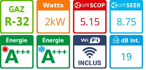 Climatiseur Mural Stylish 2 kWatts Noir - Product features image