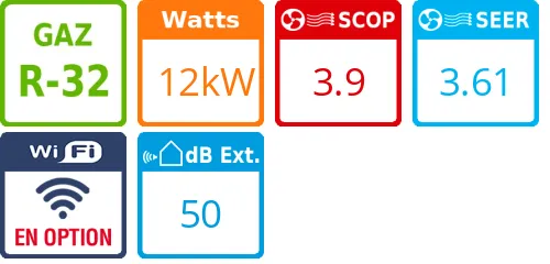 Climatisation gainable Haute Pression, 12 kWatts Triphasé - Product features image