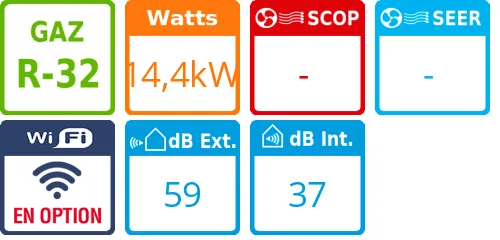 Climatiseur Cassette 4 voies 900x900, 14,4 kWatts Monophasé - Product features image