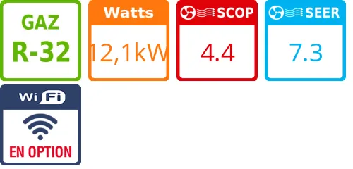 Climatiseur Cassette 360 HEE, 12,1 kWatts Triphasé - Product features image
