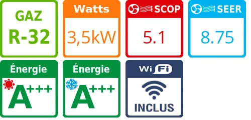 Climatiseur Mural Kazendo Confort Plus, 3,5 kWatts - Product features image