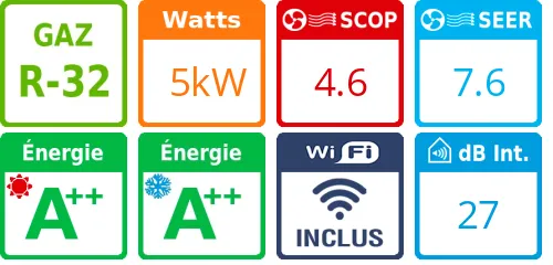 Climatiseur Mural Design Premium + 5 kWatts Blanc Pur - Product features image