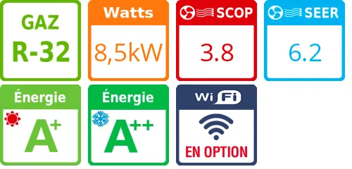 Climatiseur tri split Dojo 4U 030 NBB.UE, Tailles 12 + 18 + 18 Blanc - Product features image