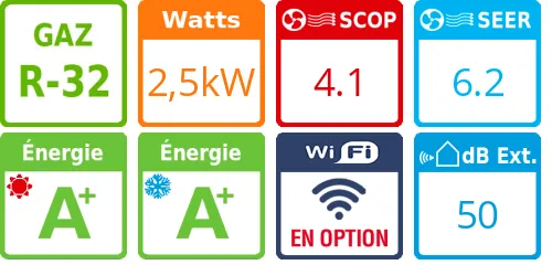 Climatiseur Mural Essentiel 2,5 kWatts Blanc - Product features image