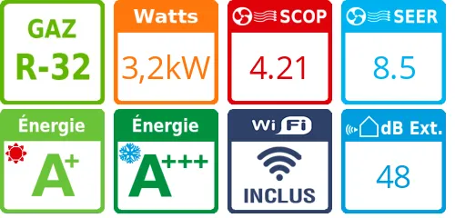 Climatiseur bi split Standard Plus MU3R21.UE0, Tailles 9 + 12 Blanc - Product features image